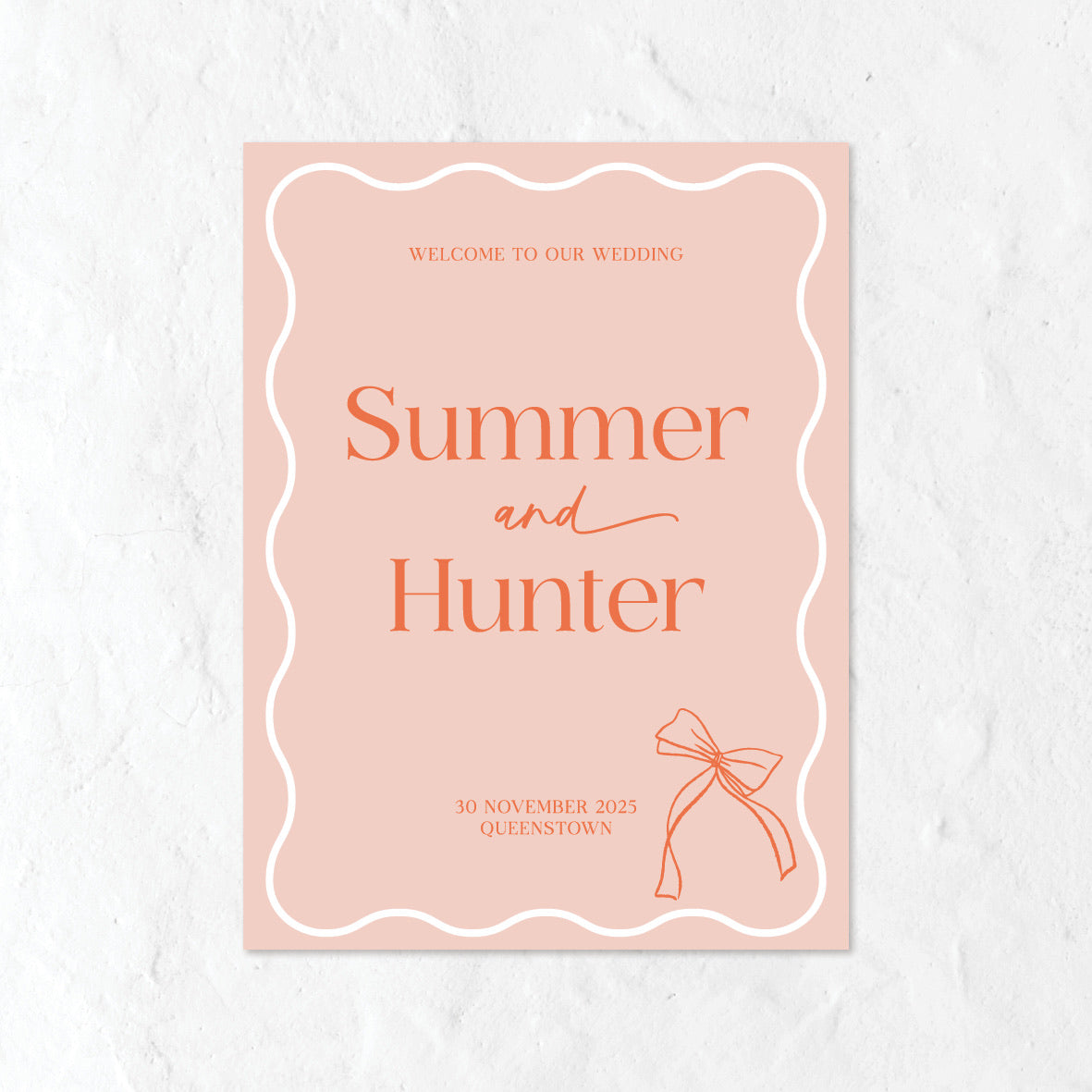 Wedding Welcome Sign in light pink and orange natural tones