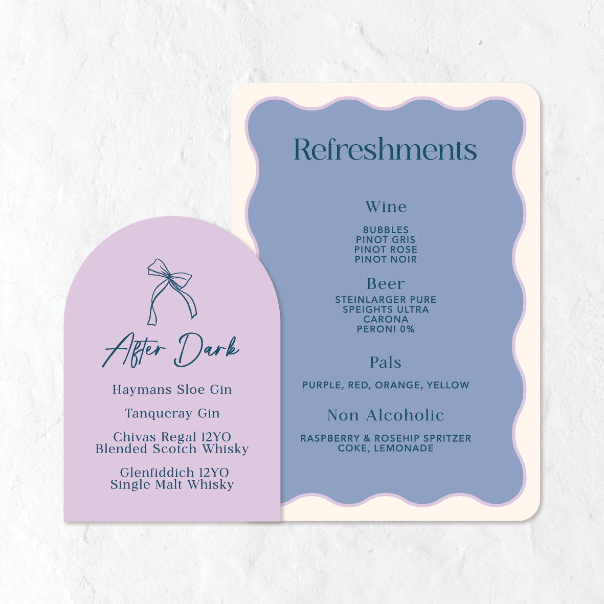 Double Bar sign menu in pastel purples and blues