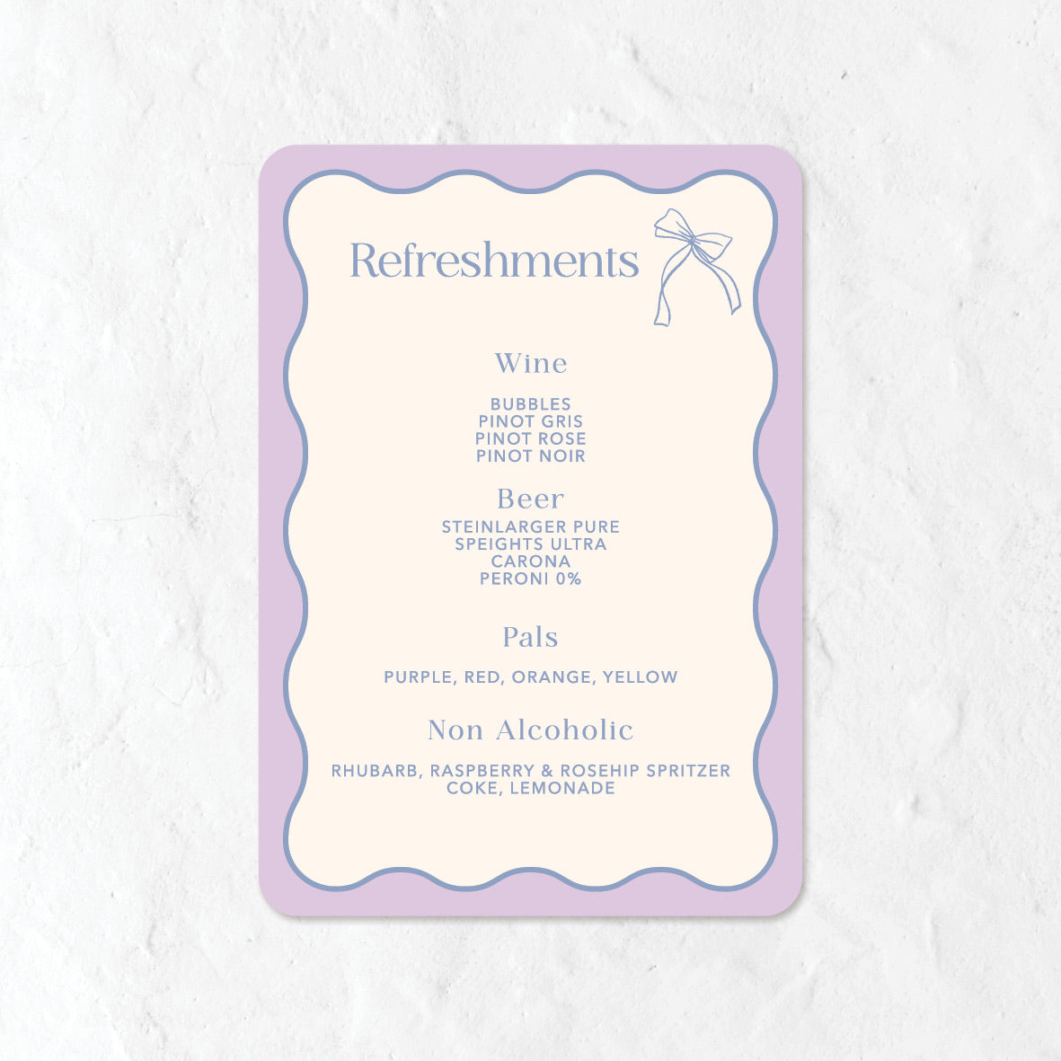 Single Bar Menu in pastel purple and blues