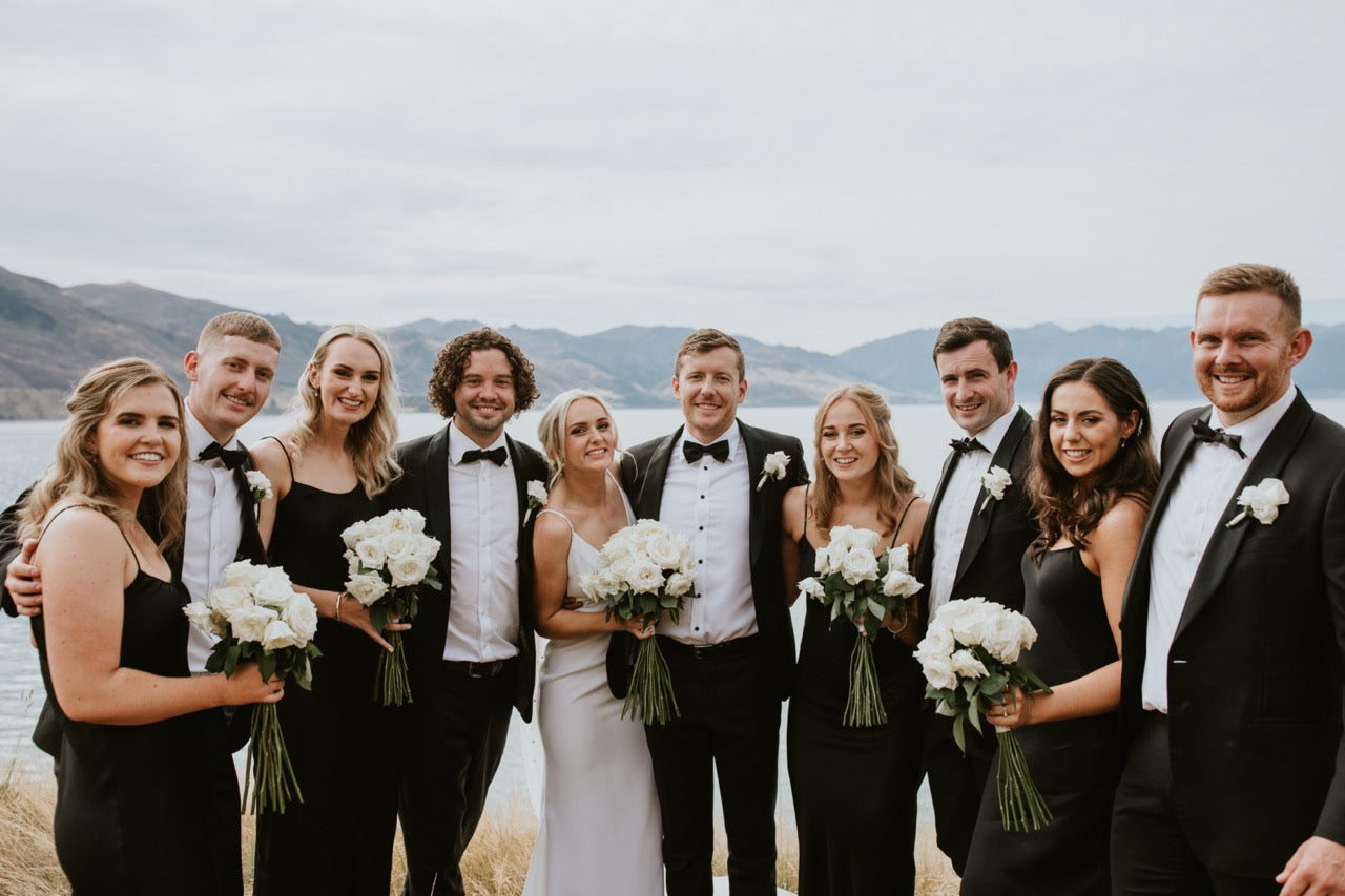 black and white modern wedding at the Lookout Lodge Wanaka