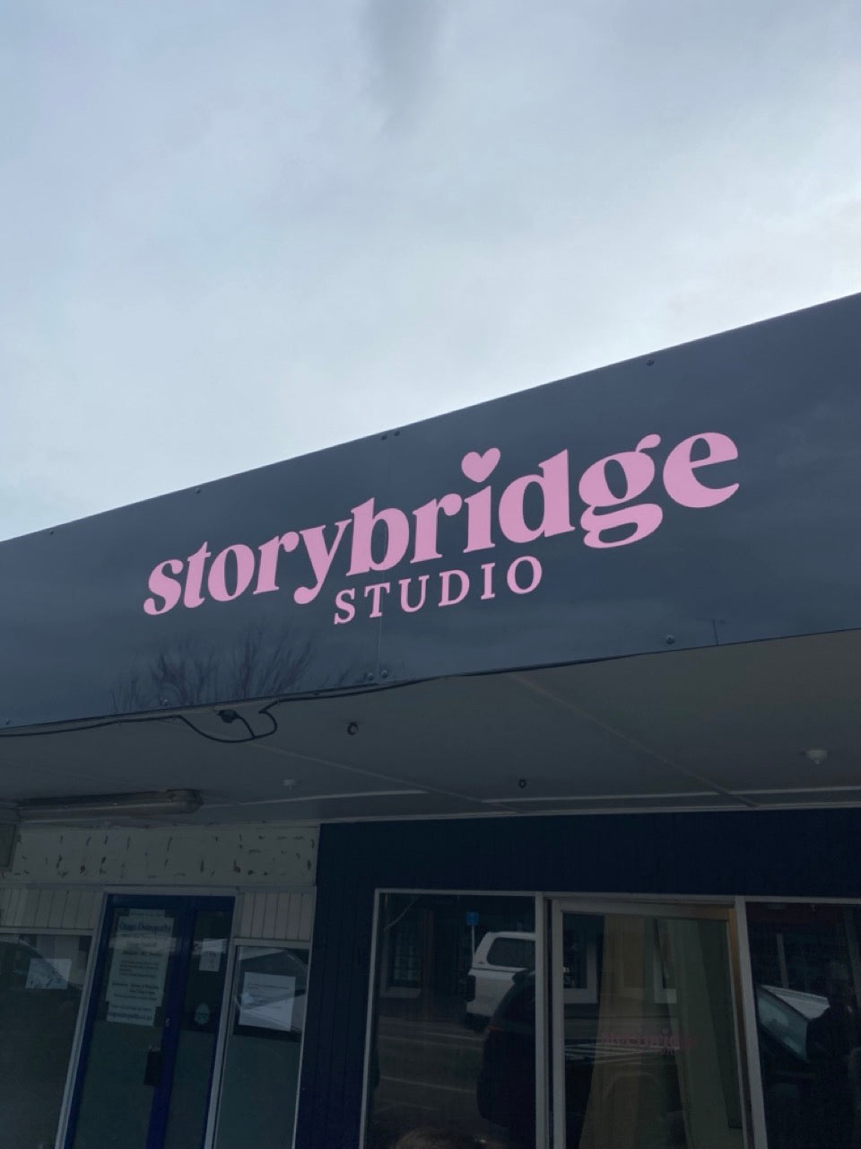Storybridge Studio building signage on building entrance balclutha