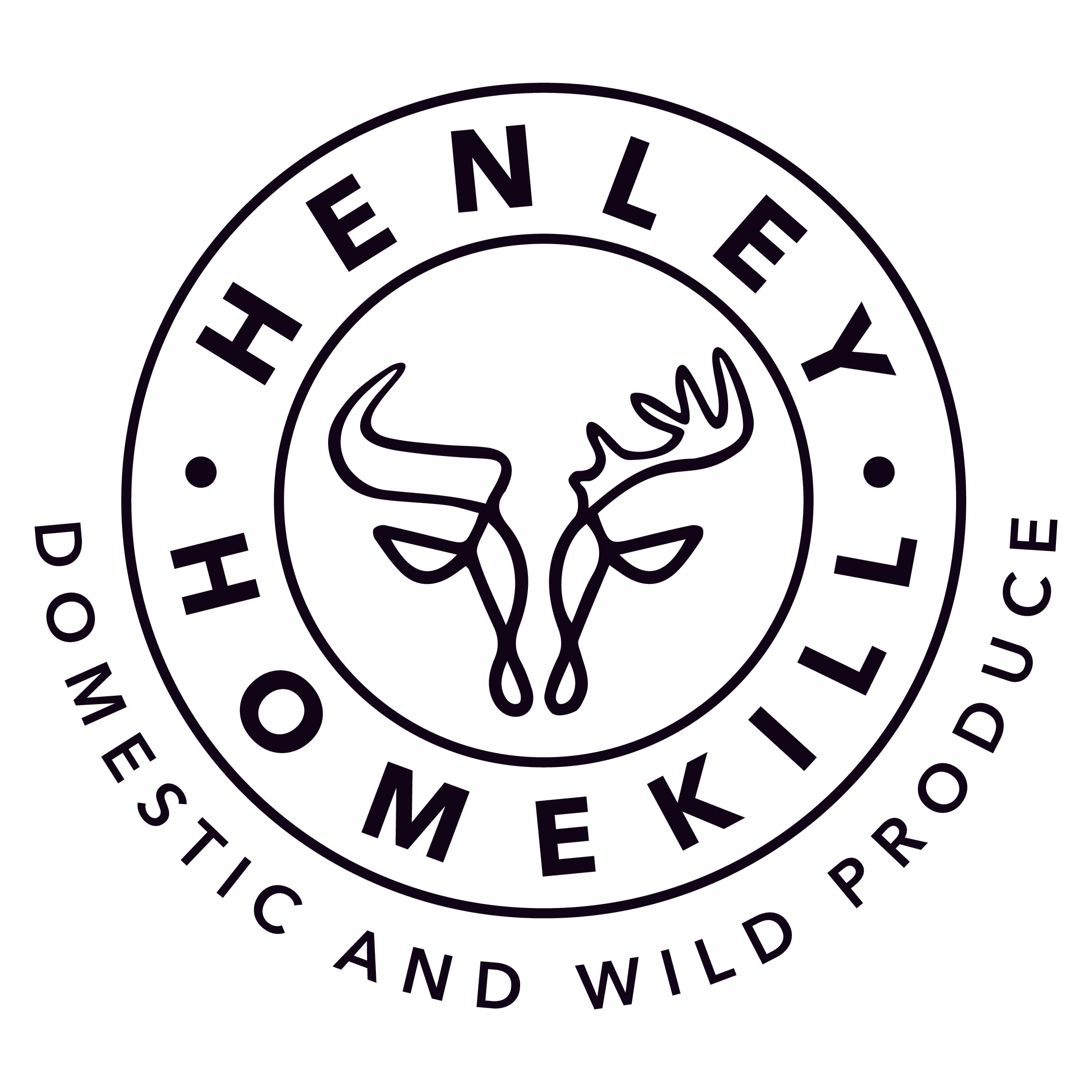 Logo of Henley Home Kill with a stylized bull and deer head design.