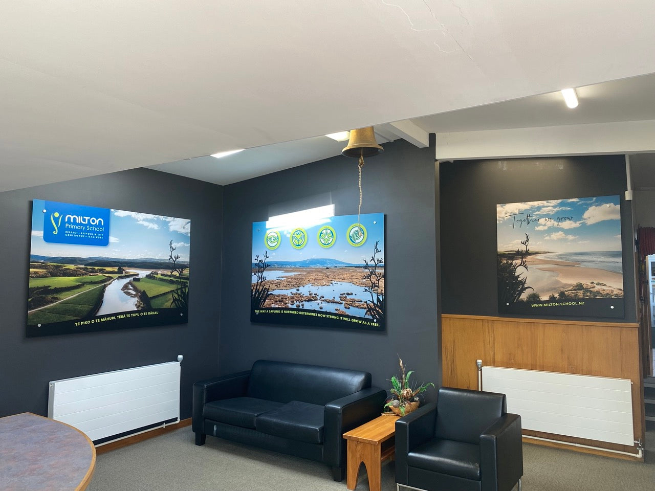 MILTON PRIMARY SCHOOL foyer signage installation showing all three panels