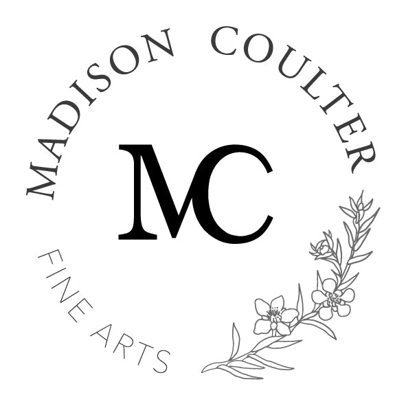 Logo for Madison Coulter Fine Arts with a floral design and initials 'MC'.