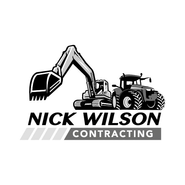 Logo of Nick Wilson Contracting with an excavator and tractor on a white background