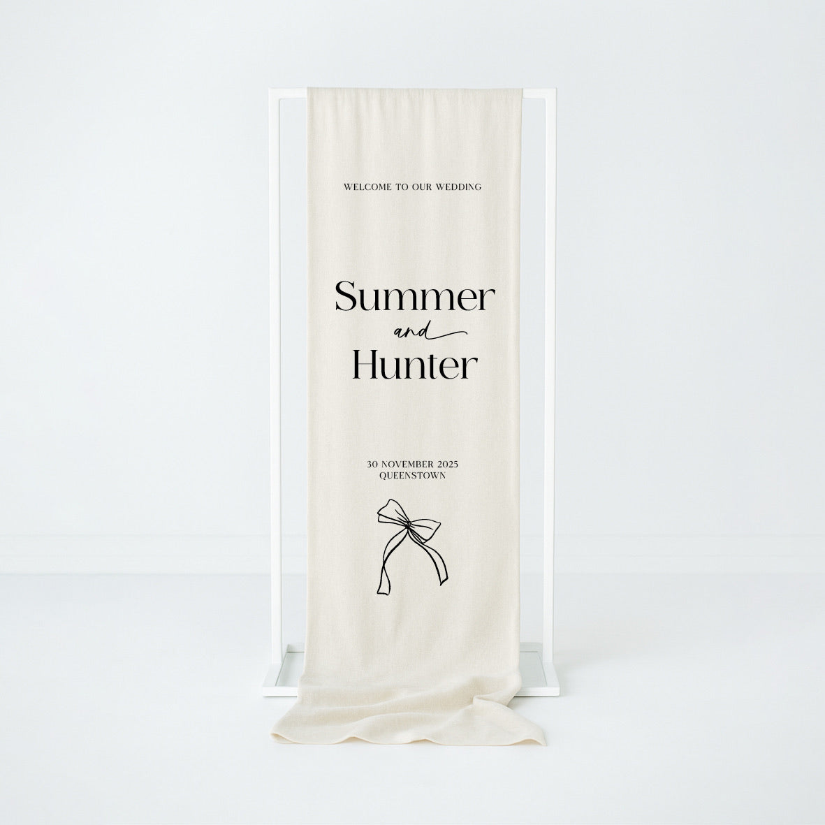 Natural colour Fabric wedding sign with custom names 