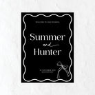 Black Wedding welcome sign with a bow icon