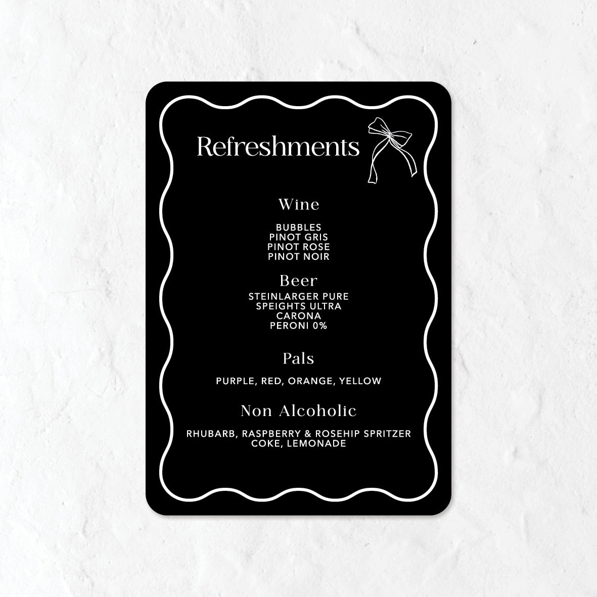 Black and white Bar menu sign with a bow icon