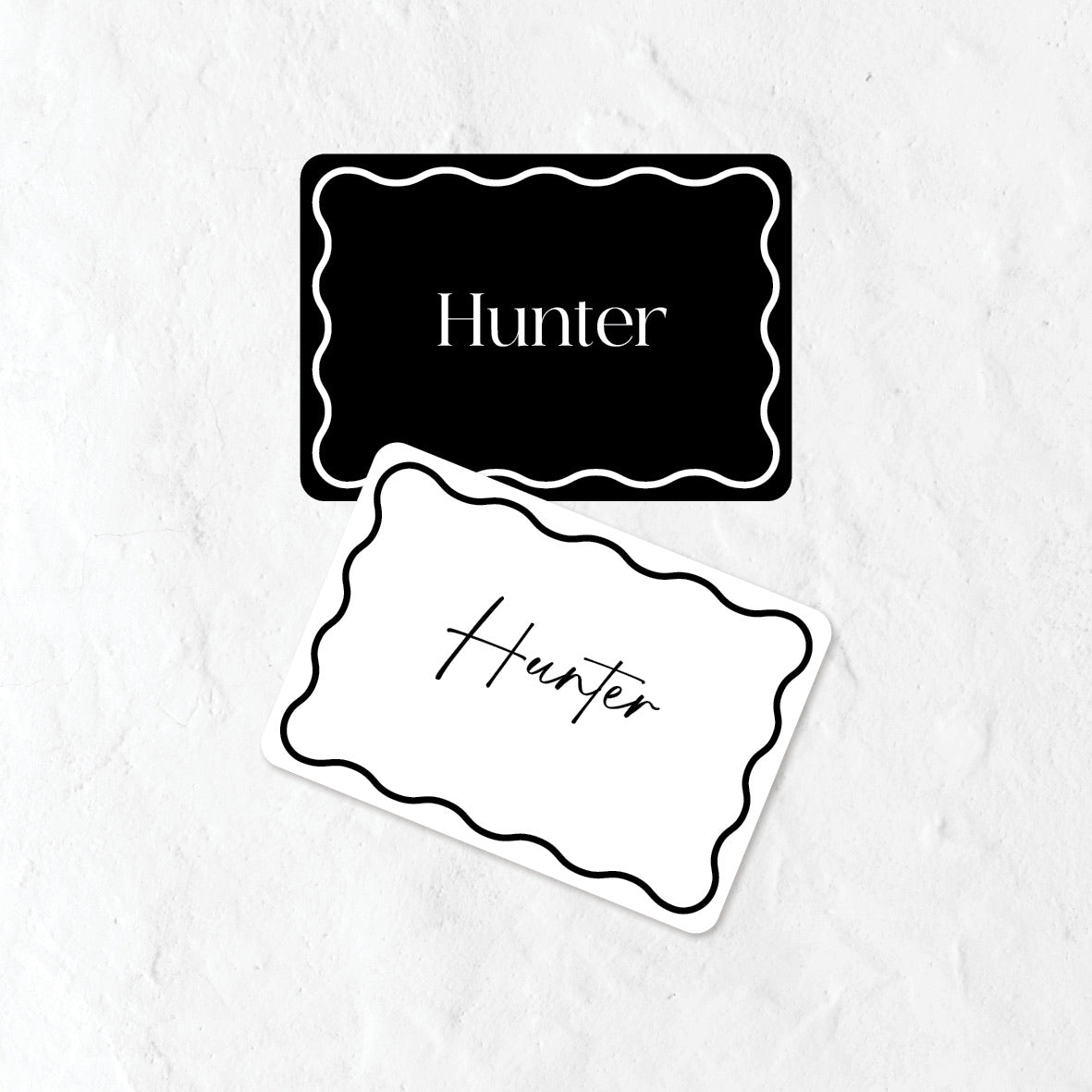 Back and white place name labels