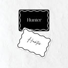 Back and white place name labels