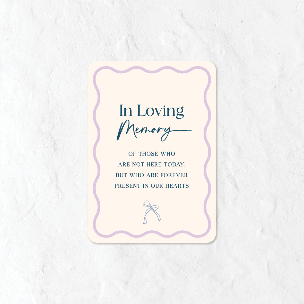 In Loving Memory sign text in blue and pastel purple colours