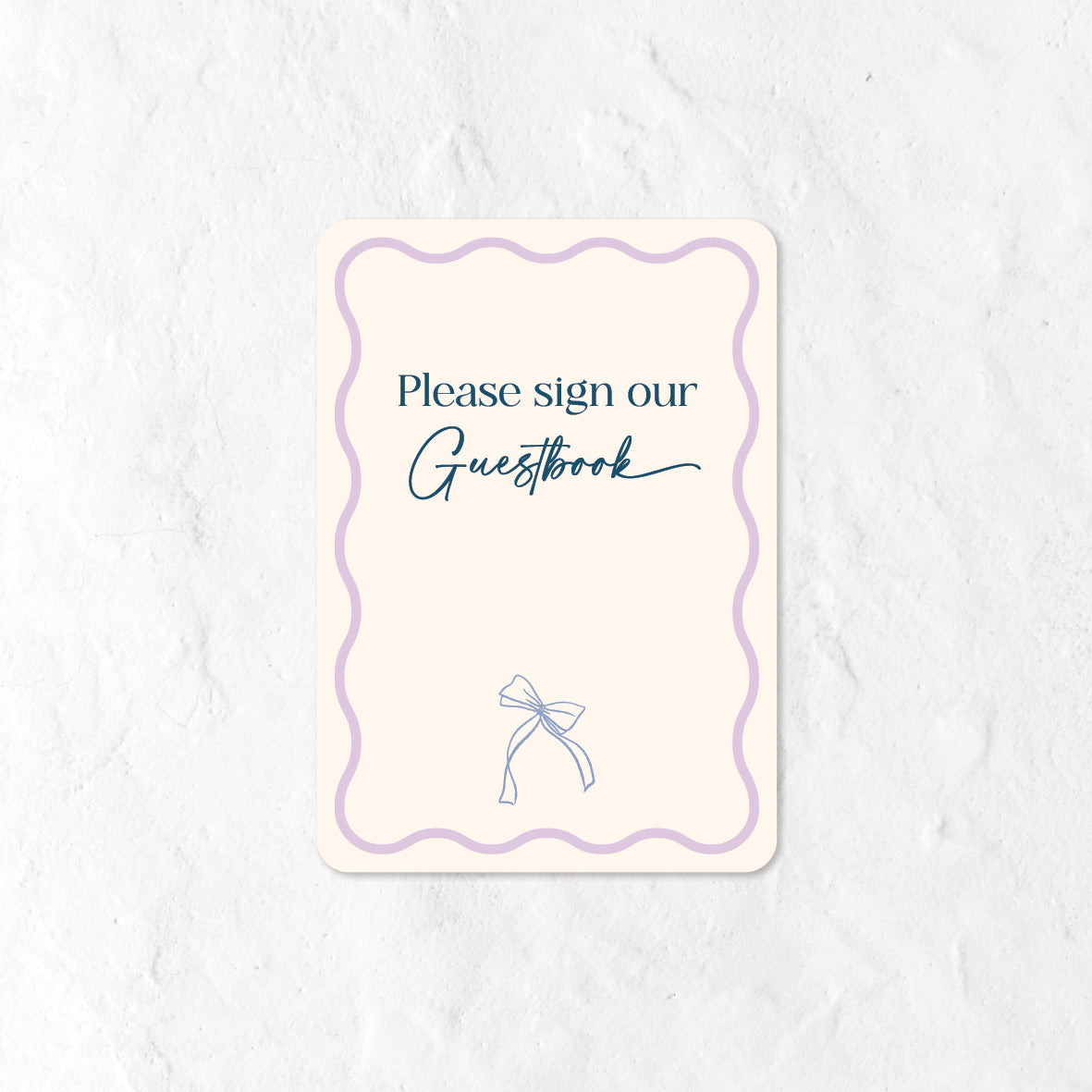 Please sign our Guestbook in a pastel blue and purple colour palette