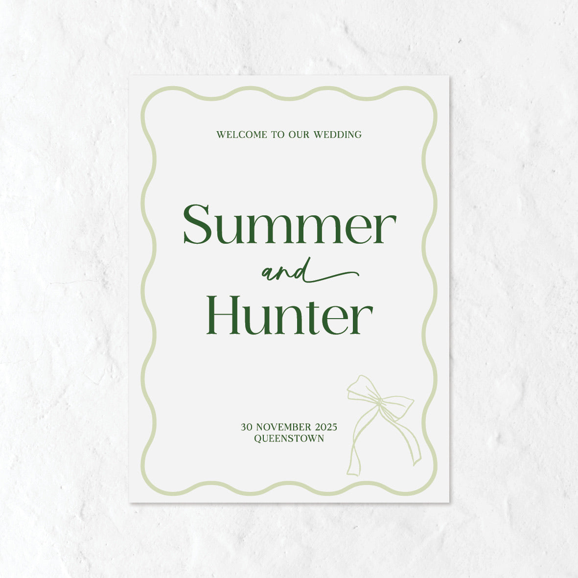 Wedding welcome sign in green colour tones