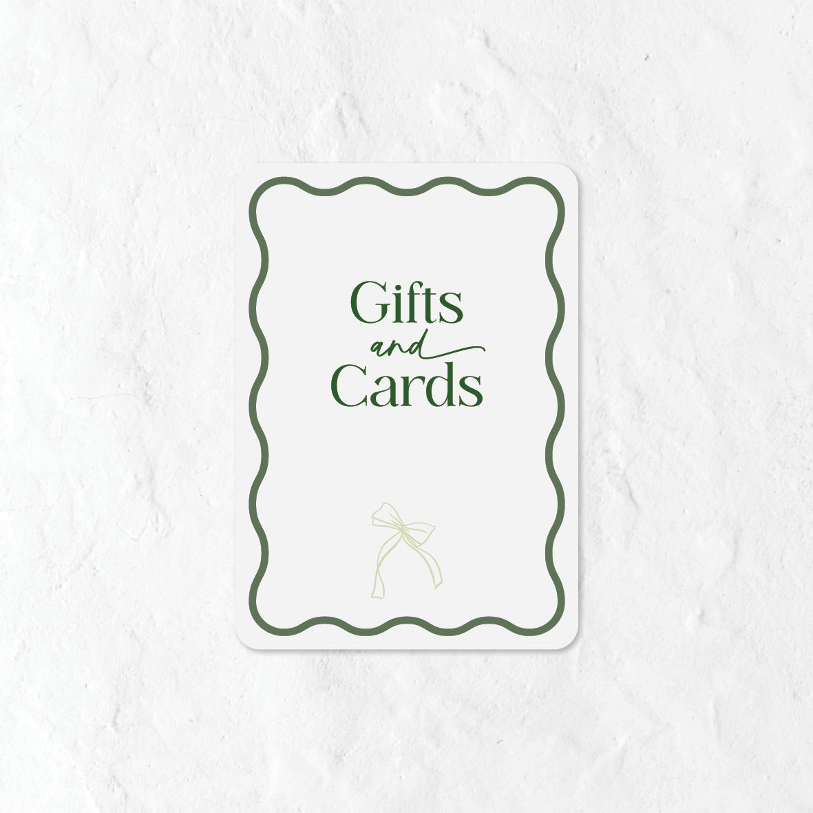 Gifts and Cards sign in a green colour palette and bow icon