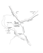 Illustration of a Map  with various roads and points of interest labeled.