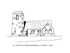 Black and white line drawing of St. David's Pioneer Memorial Church, Cave