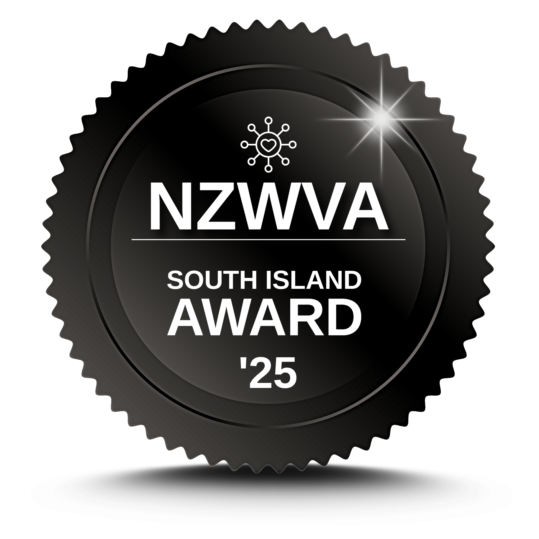 NZWVA South Island Award '25 badge on a white background