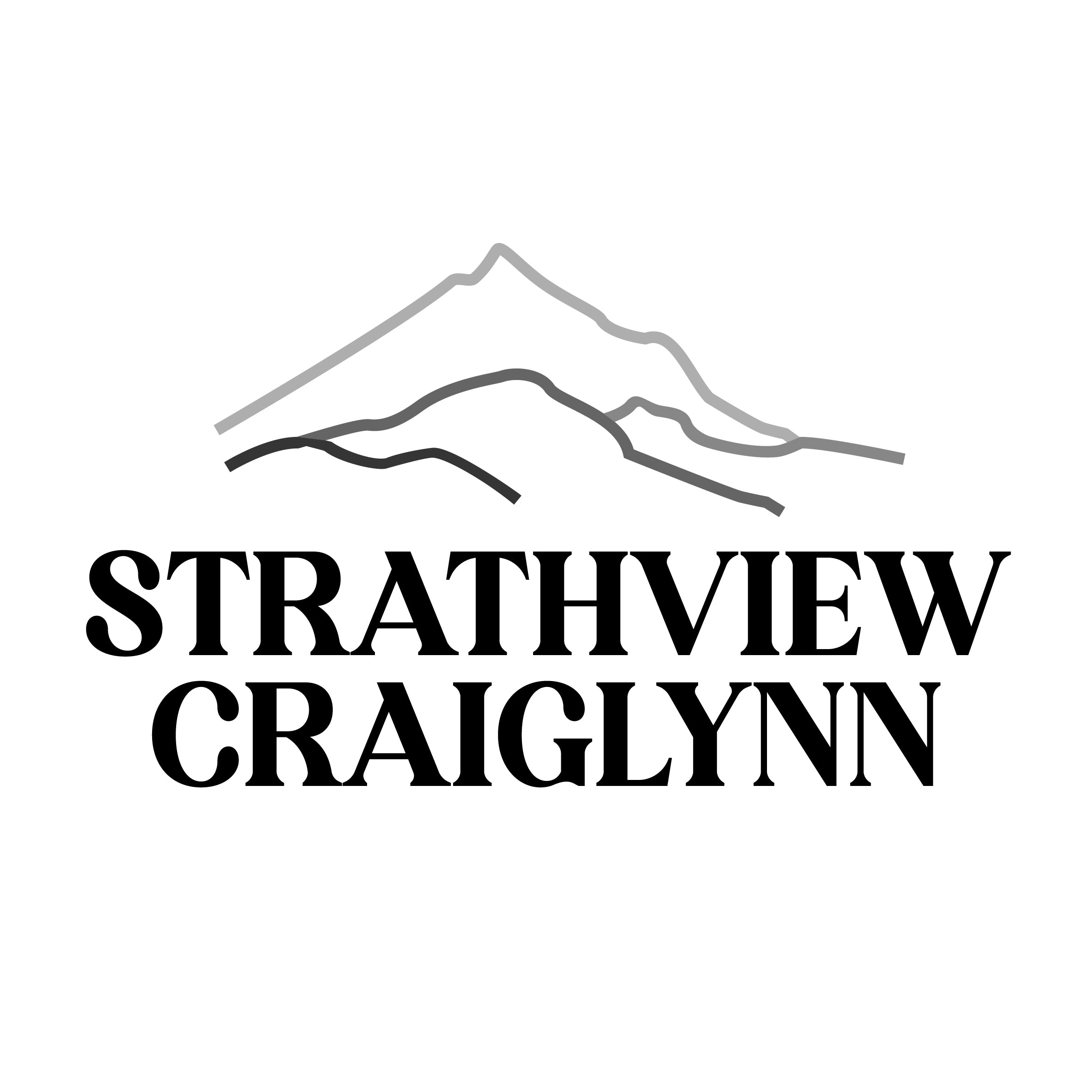 Logo with mountain silhouette and 'Strathview Craiglynn' text on a white background