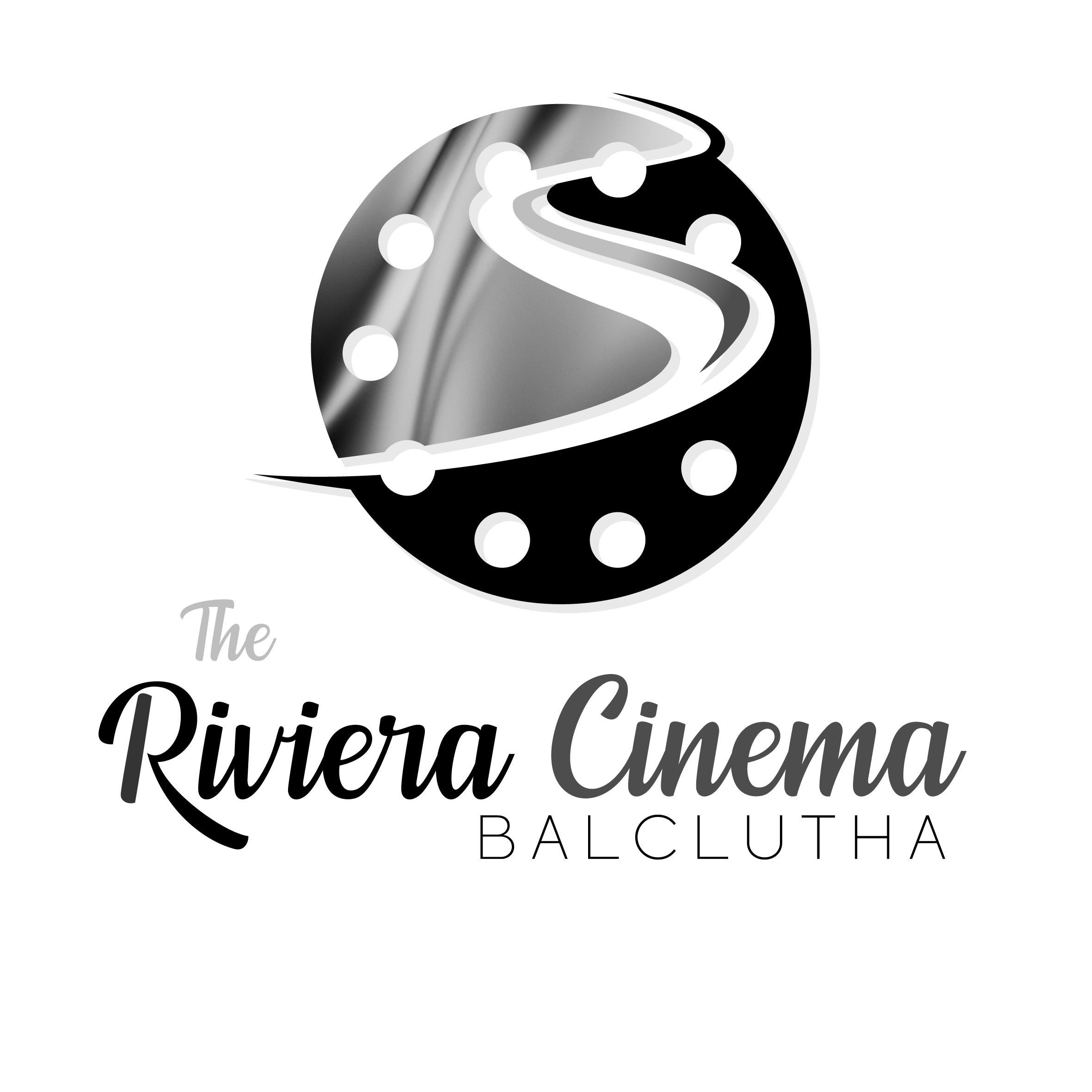 Logo of The Riviera Cinema Balclutha with a stylized film reel design.