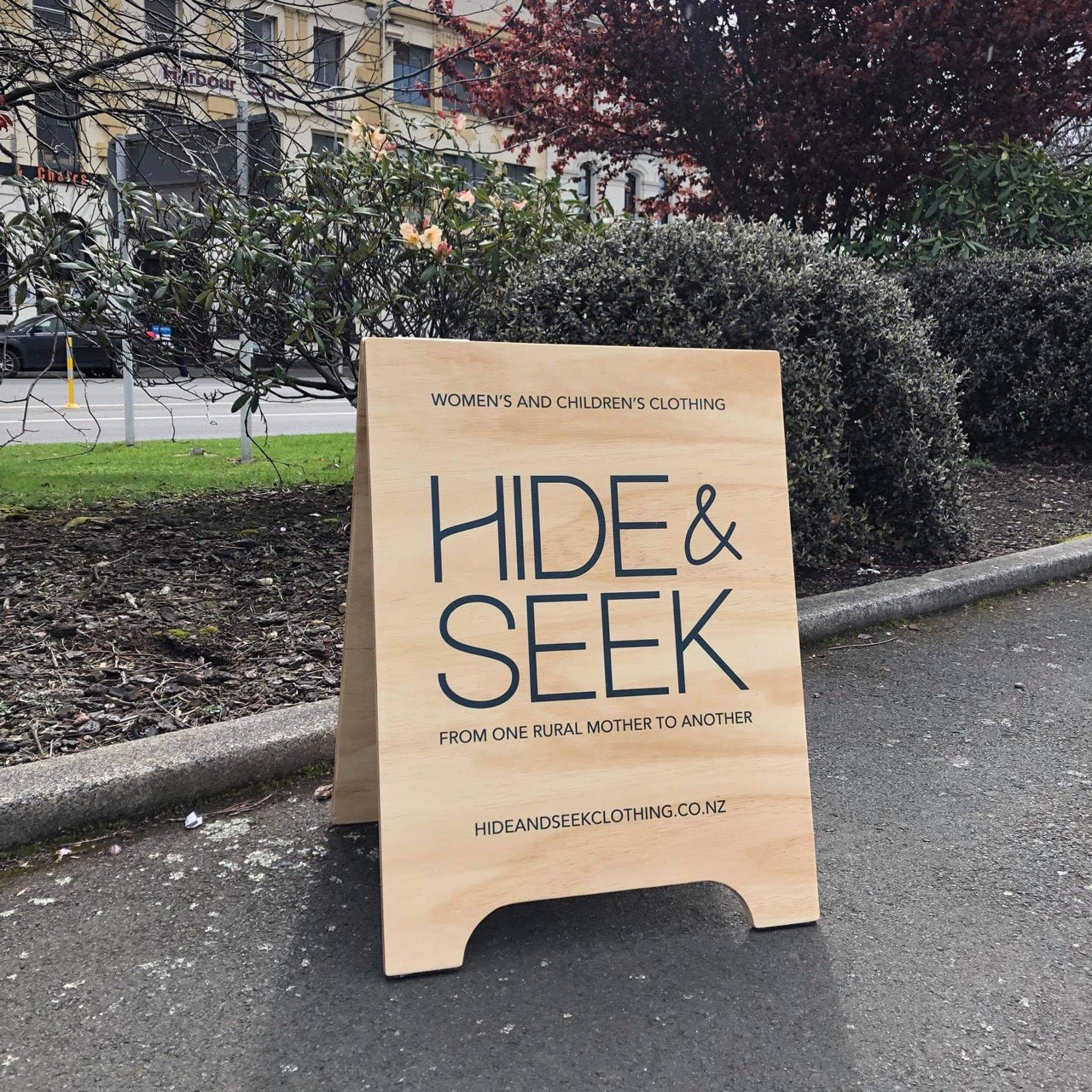 Wooden A frame footpath sign for Hide & Seek